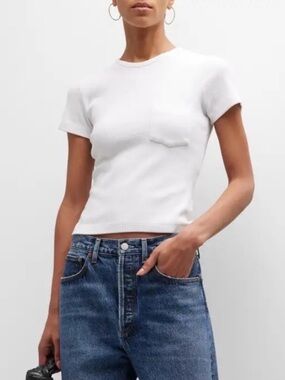 Agolde White Ribbed Pocket Tee